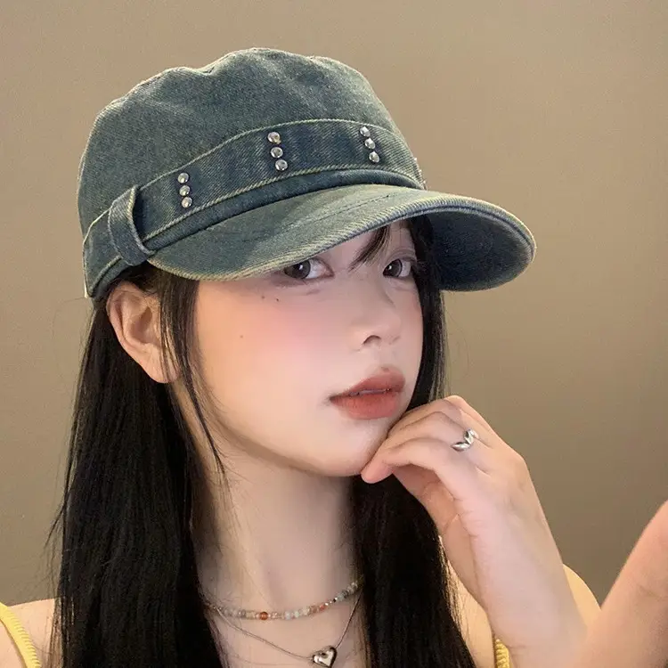 Korean Style Denim Cap Women Rivet Big Head