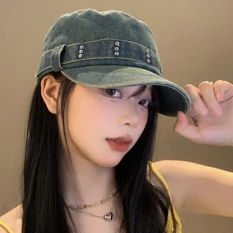 Korean Style Denim Cap Women Rivet Big Head
