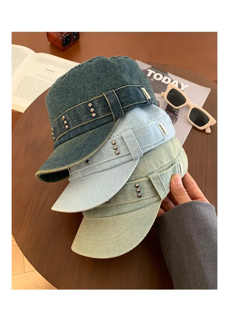 Korean Style Denim Cap Women Rivet Big Head — feature 12
