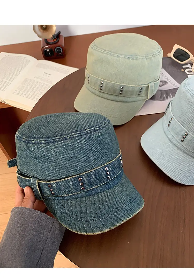 Korean Style Denim Cap Women Rivet Big Head — feature 13