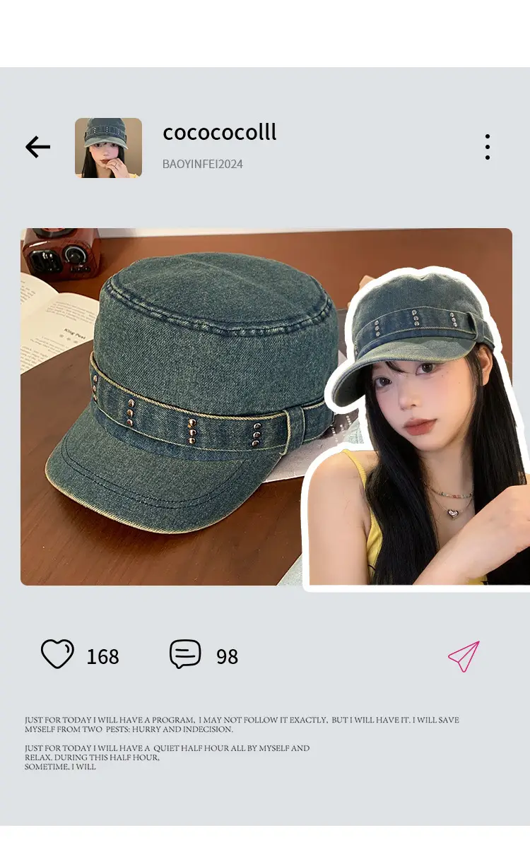 Korean Style Denim Cap Women Rivet Big Head — feature 4