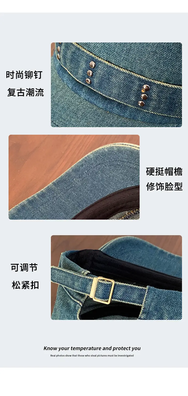 Korean Style Denim Cap Women Rivet Big Head — feature 7