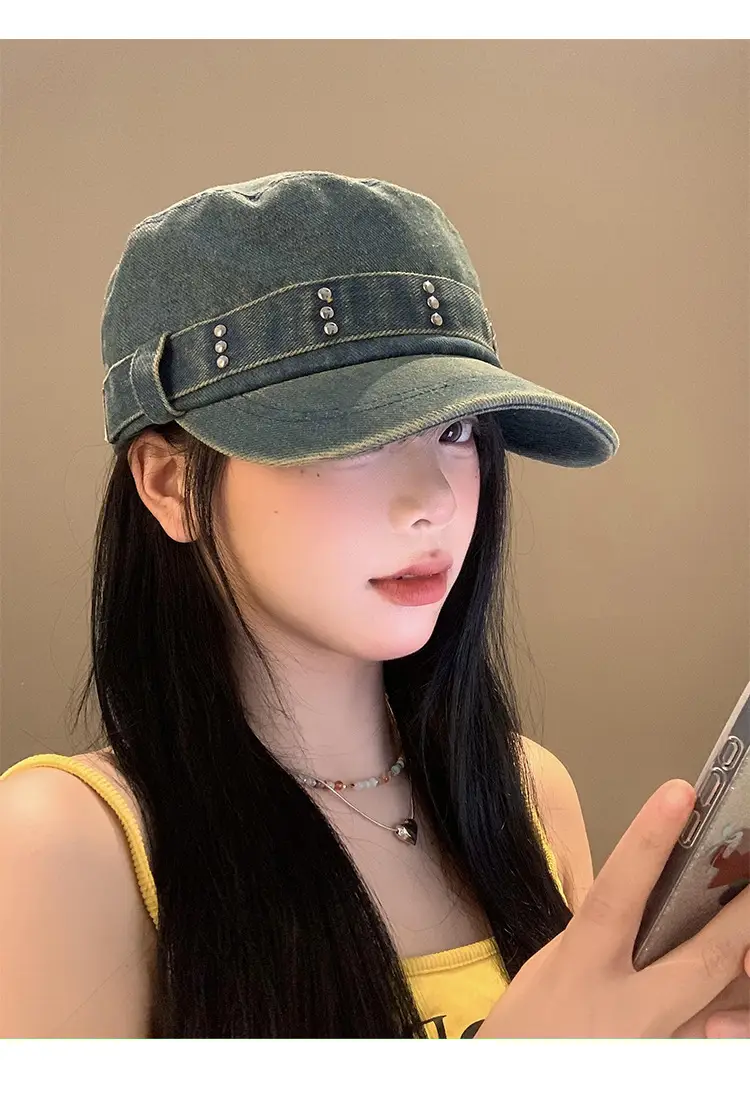 Korean Style Denim Cap Women Rivet Big Head — feature 8