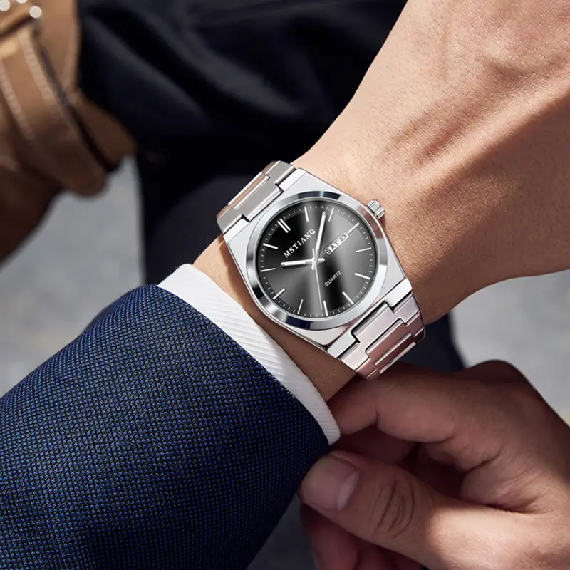 Men's Luminous Quartz Watch with Silver Buckle Set - Image 9