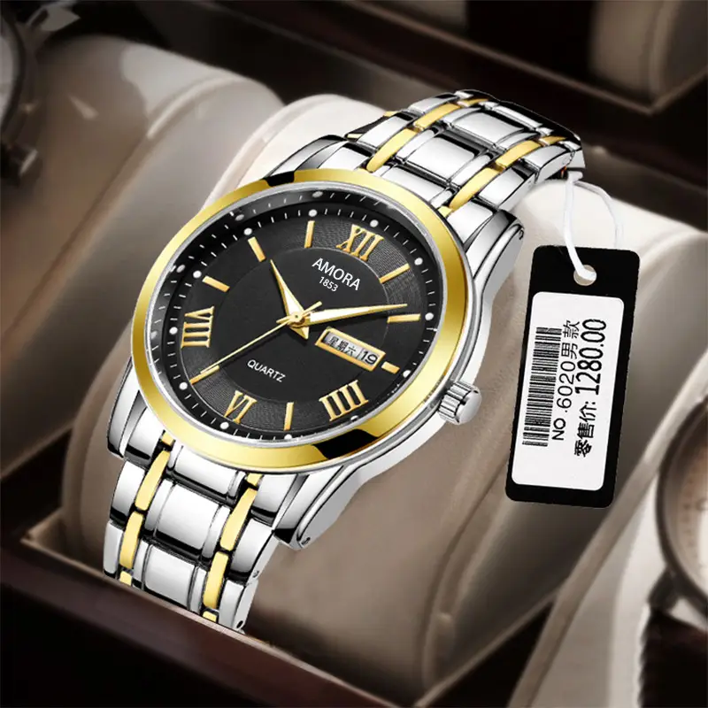Men's Roman Numeral Watch with Gold Plated Band - Image 7