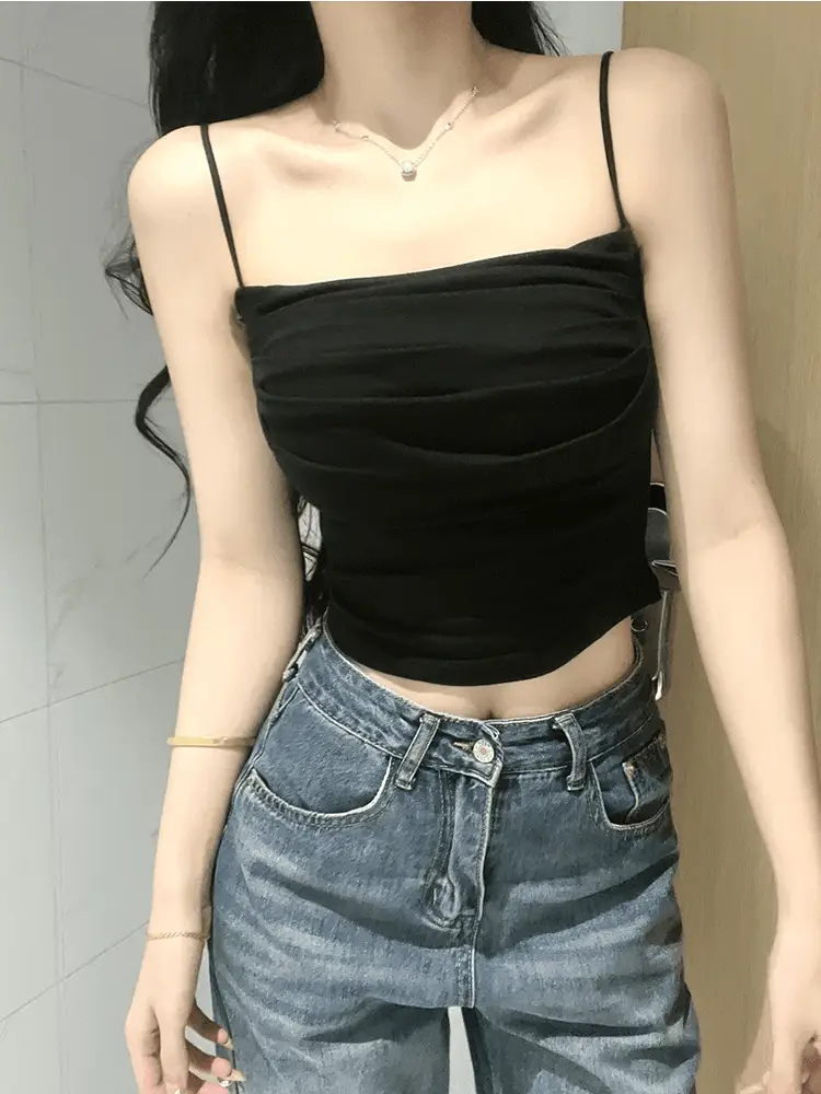 Pleated Camisole with Beautiful Back Design, Padded Bustier, Slim-Fit Base Layer, Bust-Enhancing Tube Top, Backless Inner Wear