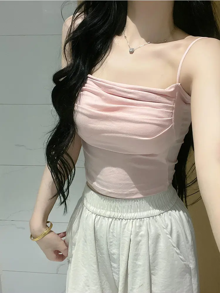 Pleated Camisole with Beautiful Back Design, Padded Bustier, Slim-Fit Base Layer, Bust-Enhancing Tube Top, Backless Inner Wear
