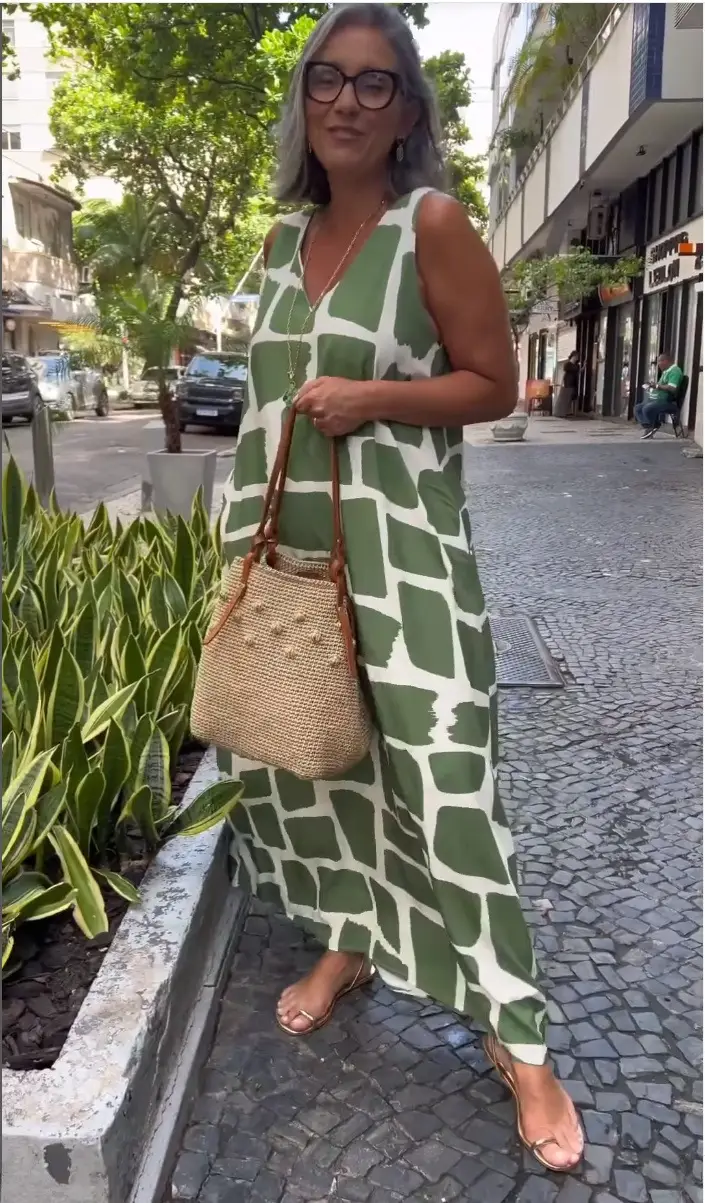 European American Printed V-Neck Sleeveless Dress — feature 13