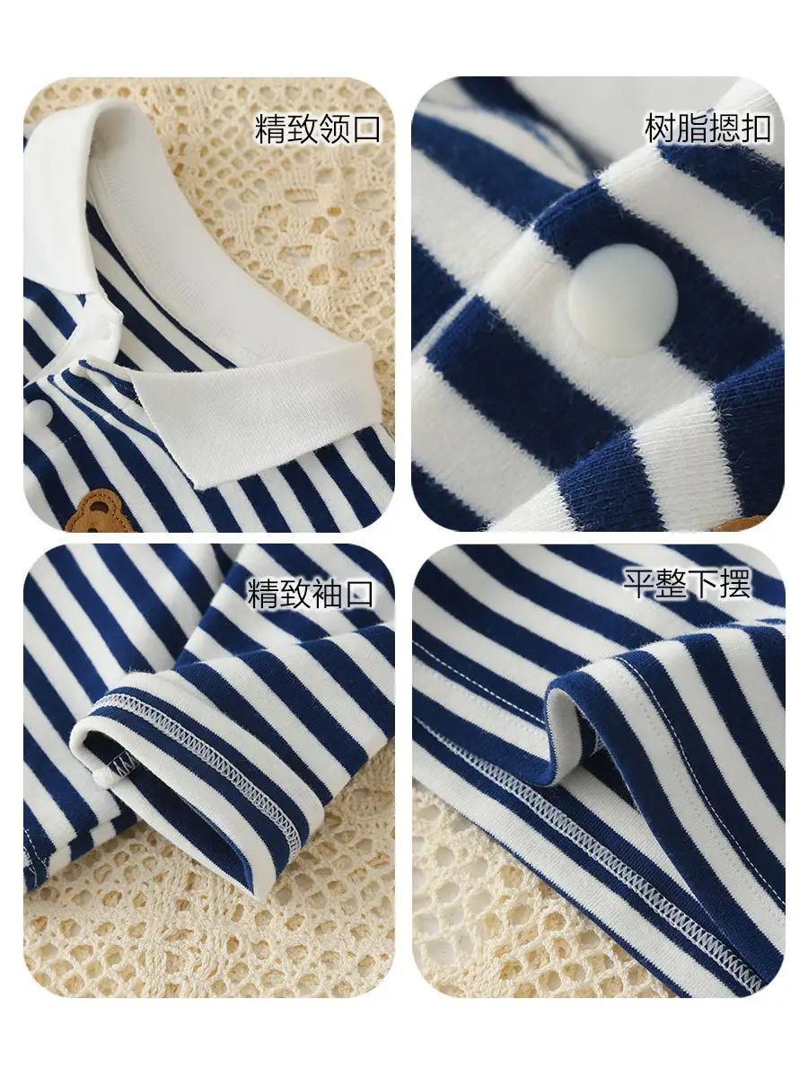 Mikihours Boys Cotton Striped Lapel T-Shirt Top - Image 3