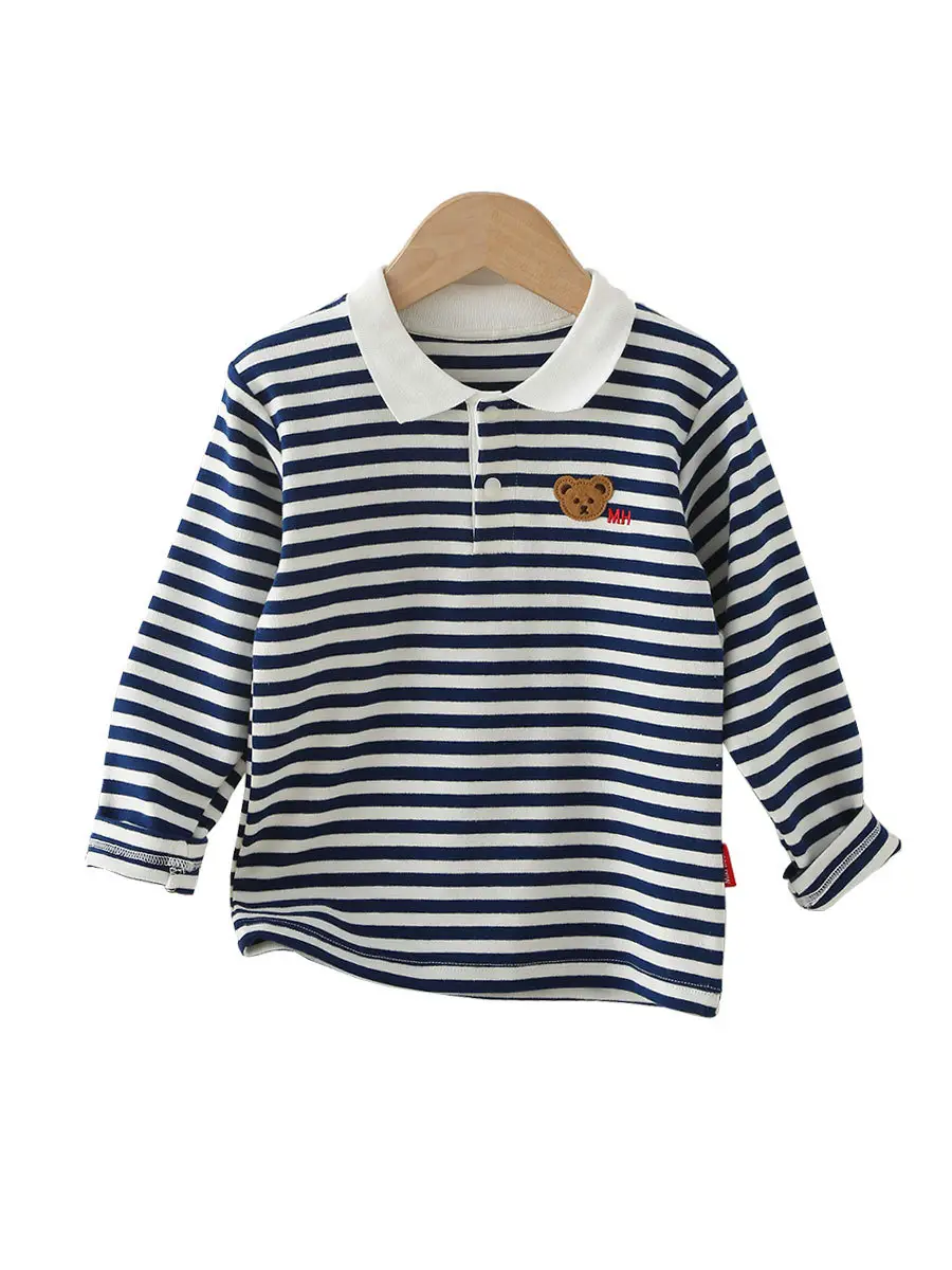 Mikihours Boys Cotton Striped Lapel T-Shirt Top - Image 6