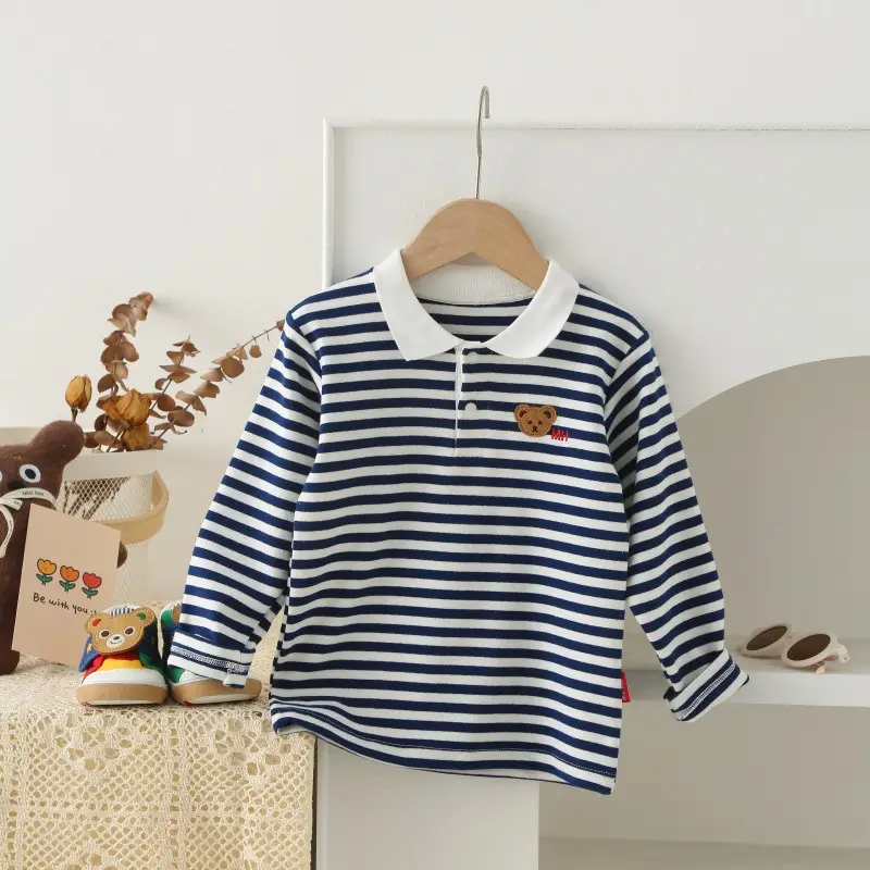 Mikihours Boys Cotton Striped Lapel T-Shirt Top