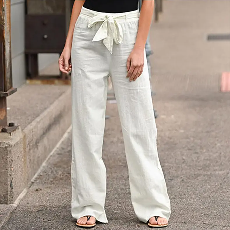Women Black Elastic Waist Wide Leg Pants Summer - Image 12