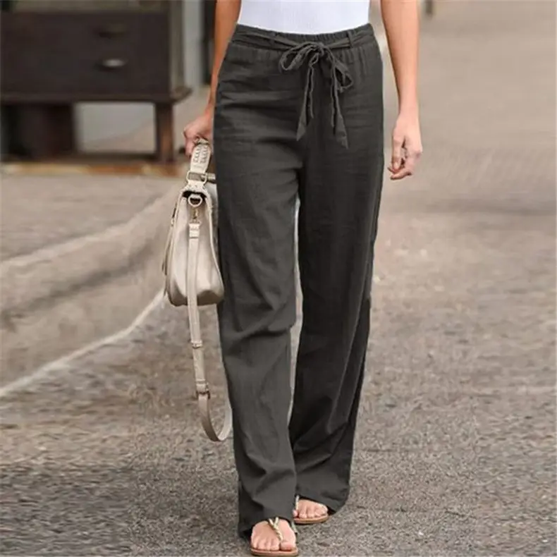 Women Black Elastic Waist Wide Leg Pants Summer - Image 5