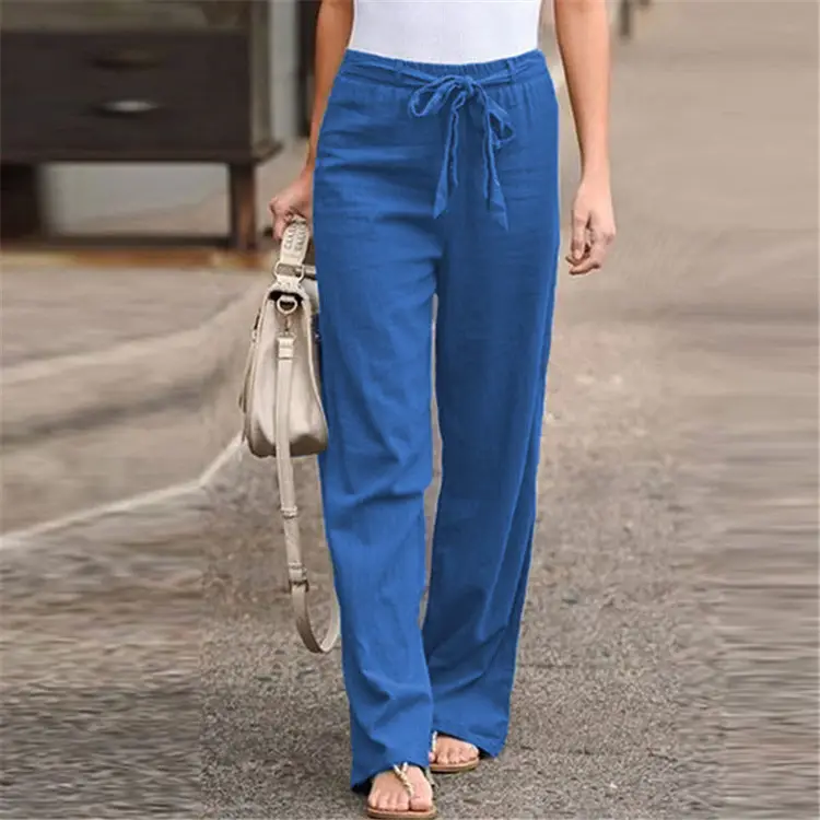 Women Black Elastic Waist Wide Leg Pants Summer - Image 7