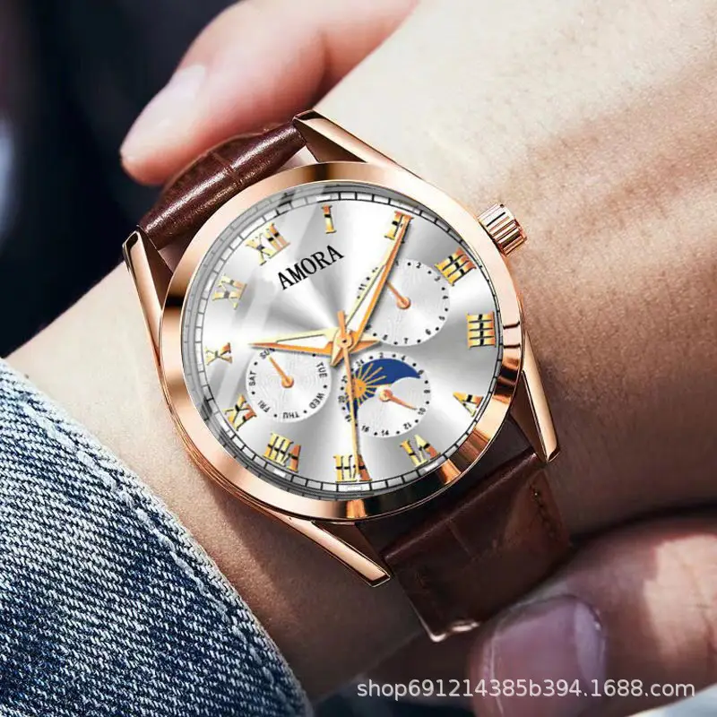 Men's Luminous Quartz Watch with Brown Leather Strap - Image 7