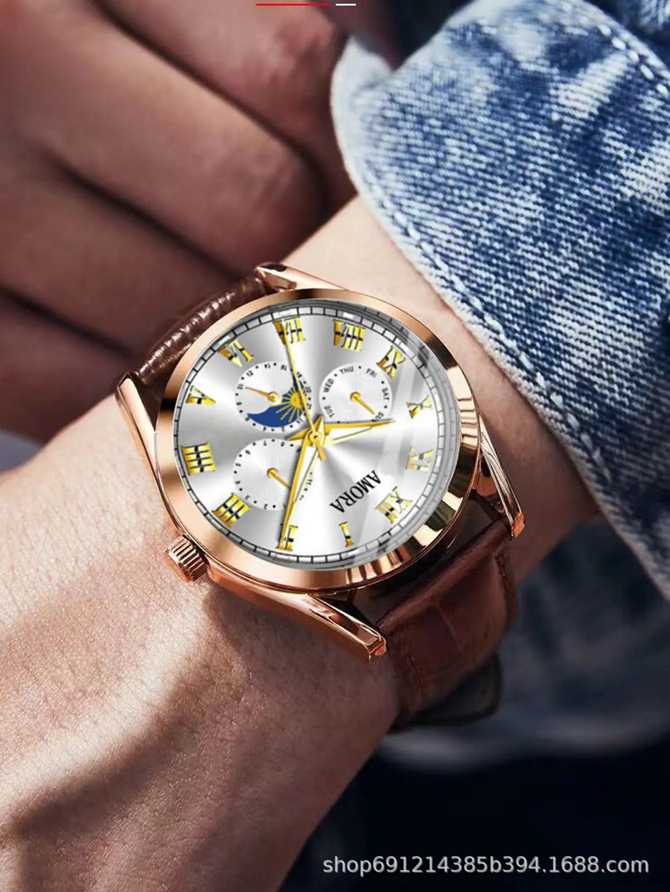Men's Luminous Quartz Watch with Brown Leather Strap — feature 12