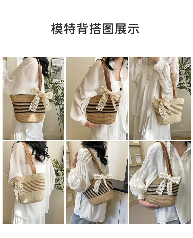 Straw Tote Bag with Lace Bow for Women — feature 10