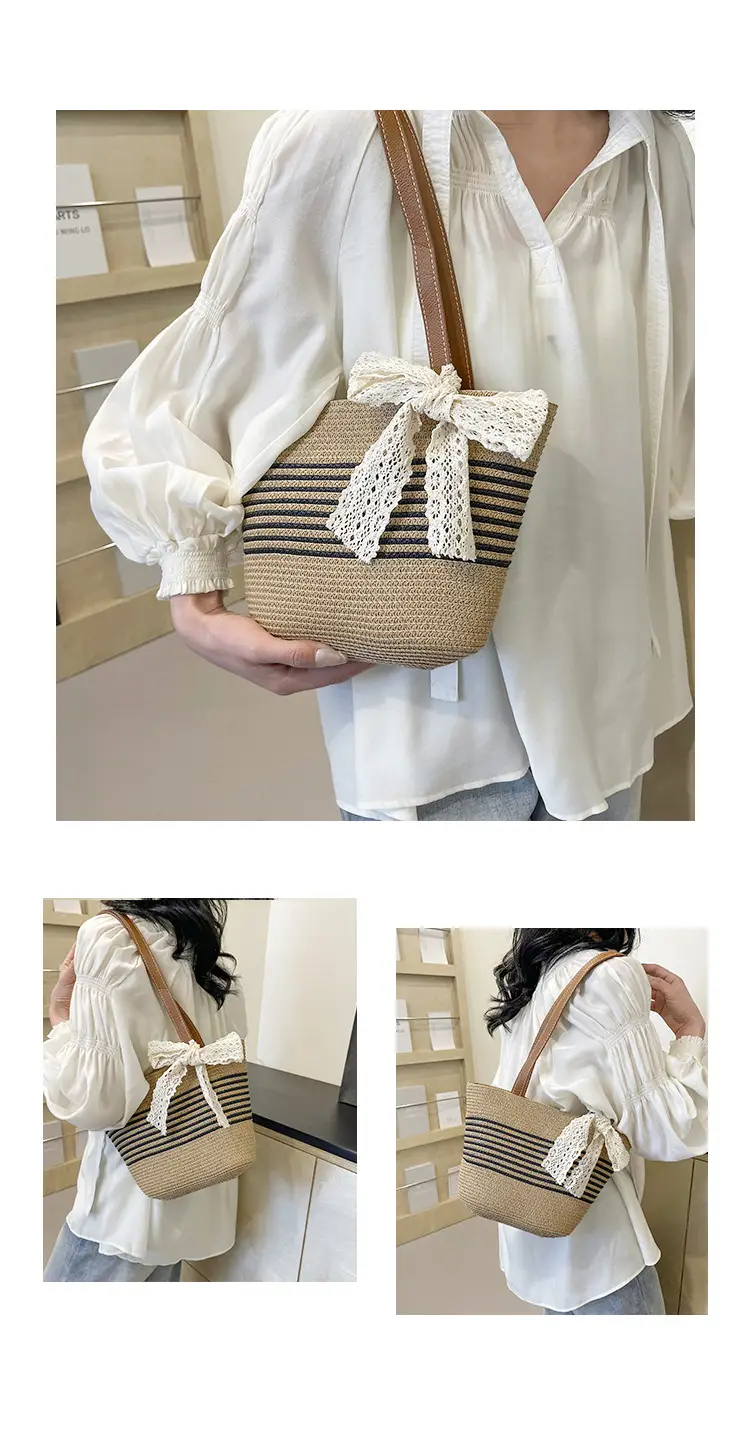 Straw Tote Bag with Lace Bow for Women — feature 11