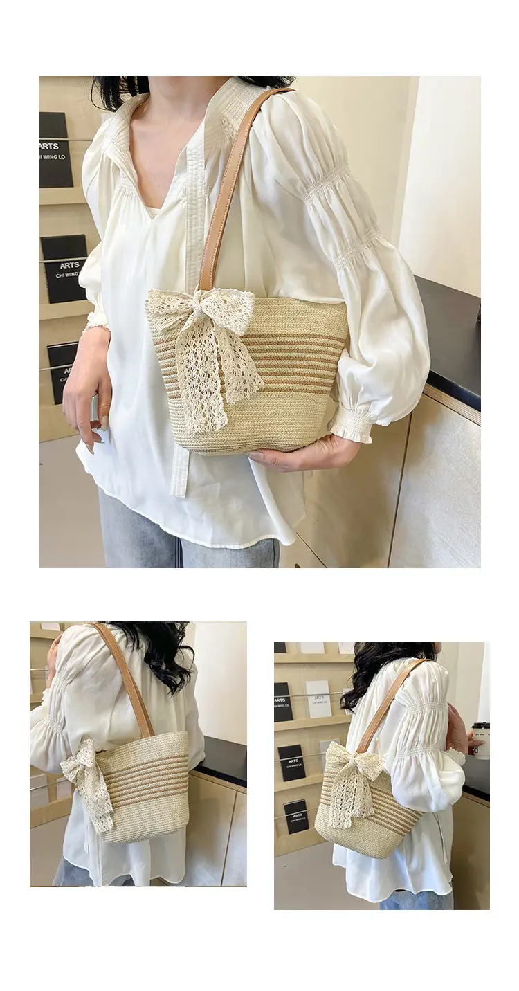 Straw Tote Bag with Lace Bow for Women — feature 12