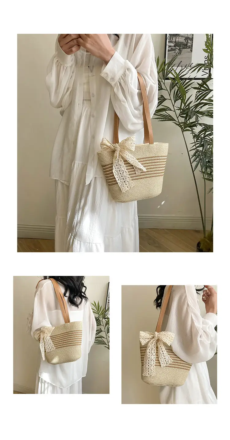 Straw Tote Bag with Lace Bow for Women — feature 13