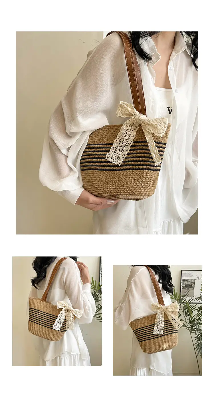 Straw Tote Bag with Lace Bow for Women — feature 14