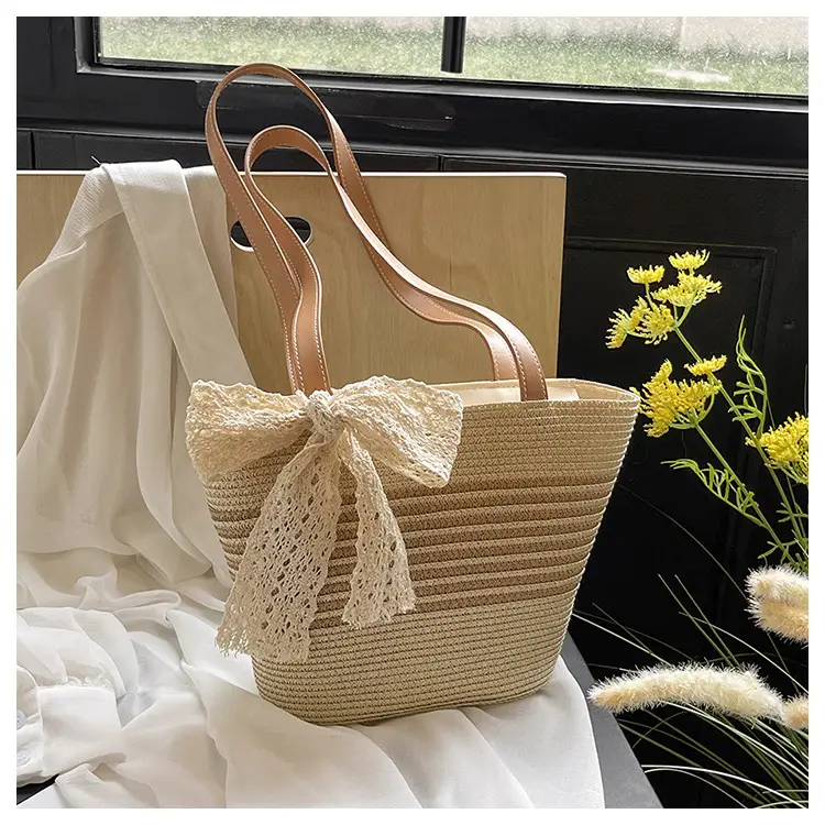 Straw Tote Bag with Lace Bow for Women — feature 15