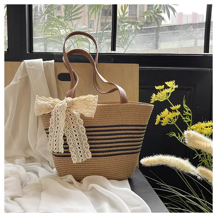 Straw Tote Bag with Lace Bow for Women — feature 16