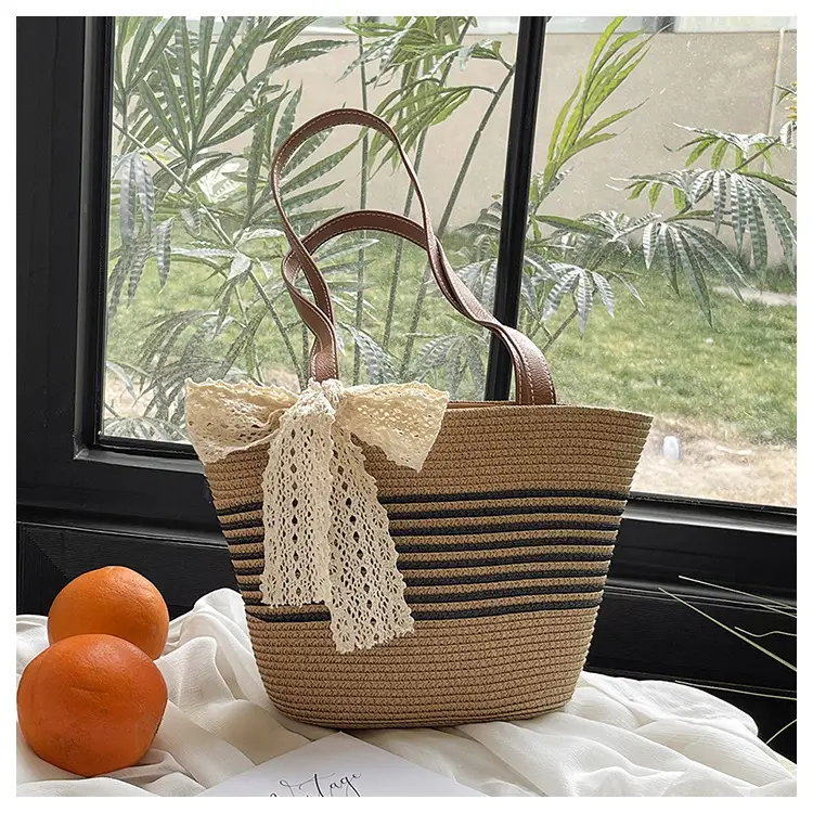 Straw Tote Bag with Lace Bow for Women — feature 17