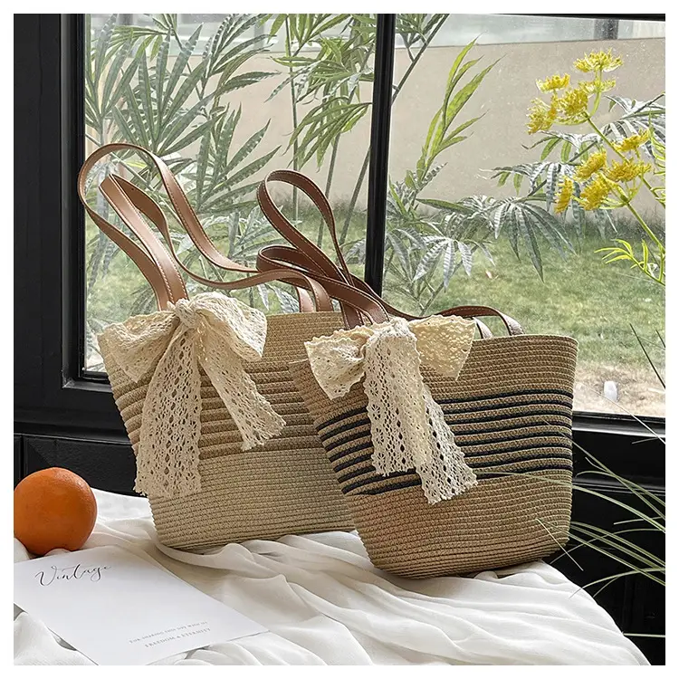 Straw Tote Bag with Lace Bow for Women — feature 18
