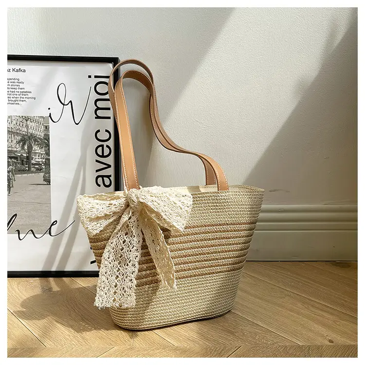 Straw Tote Bag with Lace Bow for Women — feature 19