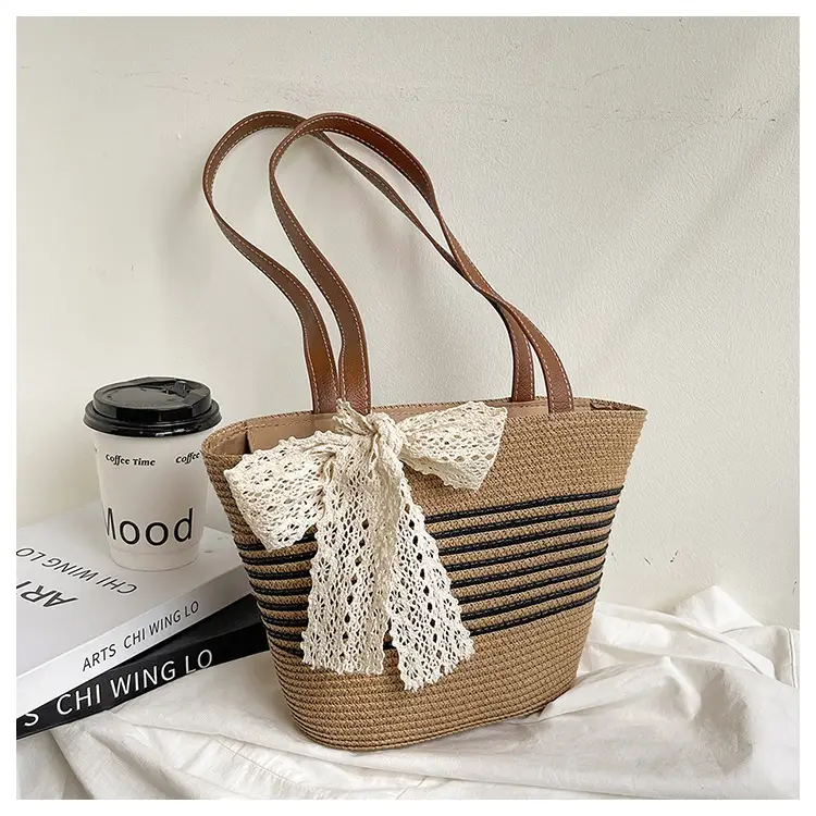Straw Tote Bag with Lace Bow for Women — feature 21
