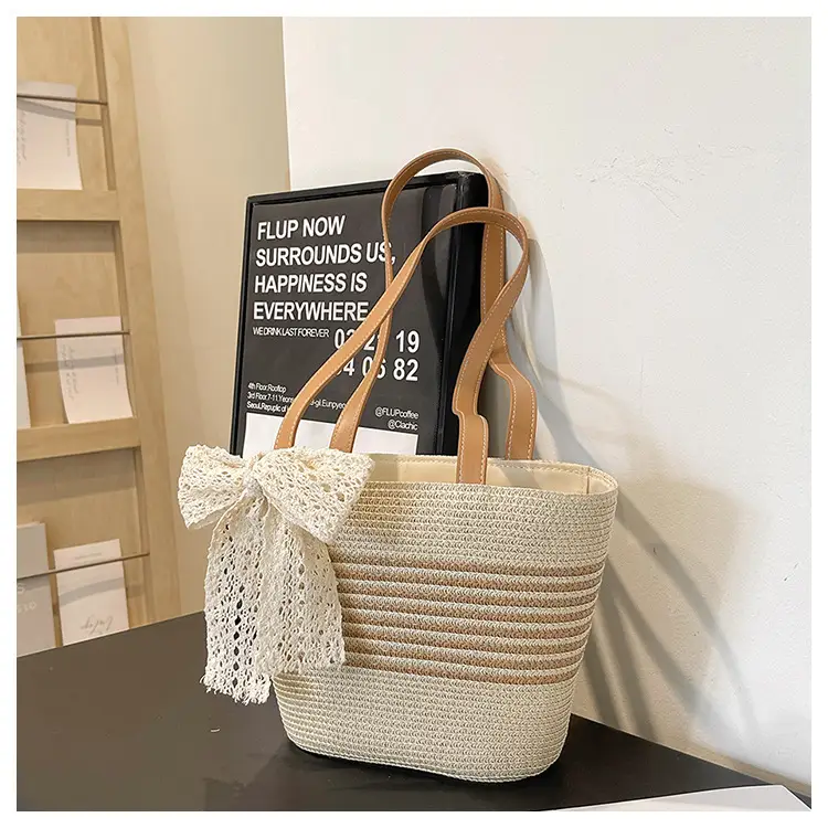 Straw Tote Bag with Lace Bow for Women — feature 22