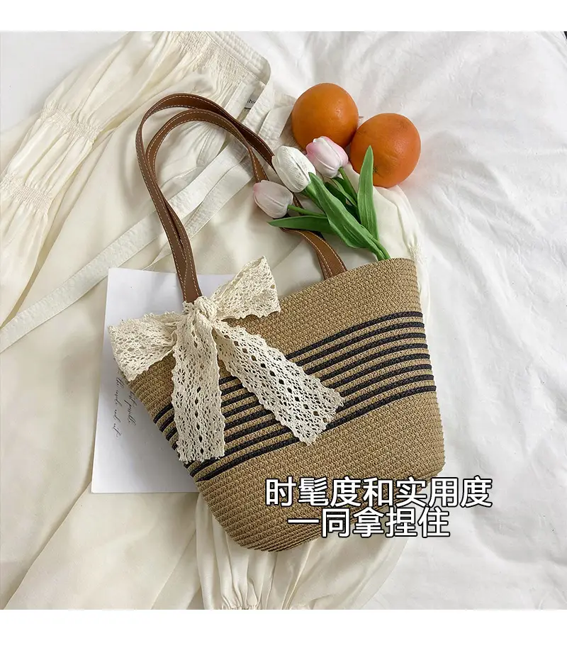 Straw Tote Bag with Lace Bow for Women — feature 3