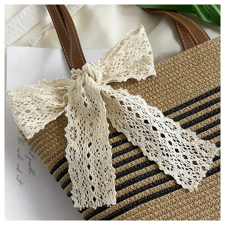 Straw Tote Bag with Lace Bow for Women — feature 5