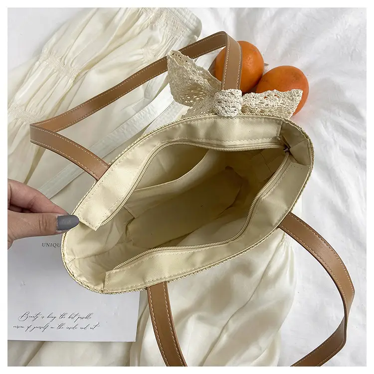 Straw Tote Bag with Lace Bow for Women — feature 8