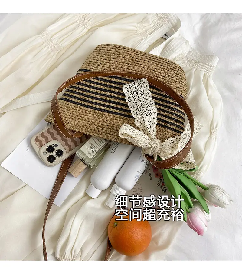 Straw Tote Bag with Lace Bow for Women — feature 9