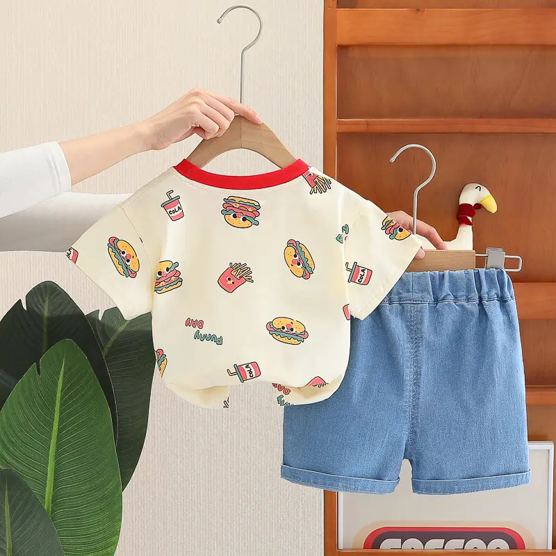 Kids Short Sleeve T-Shirt with Burger Print 2025 Summer - Image 4
