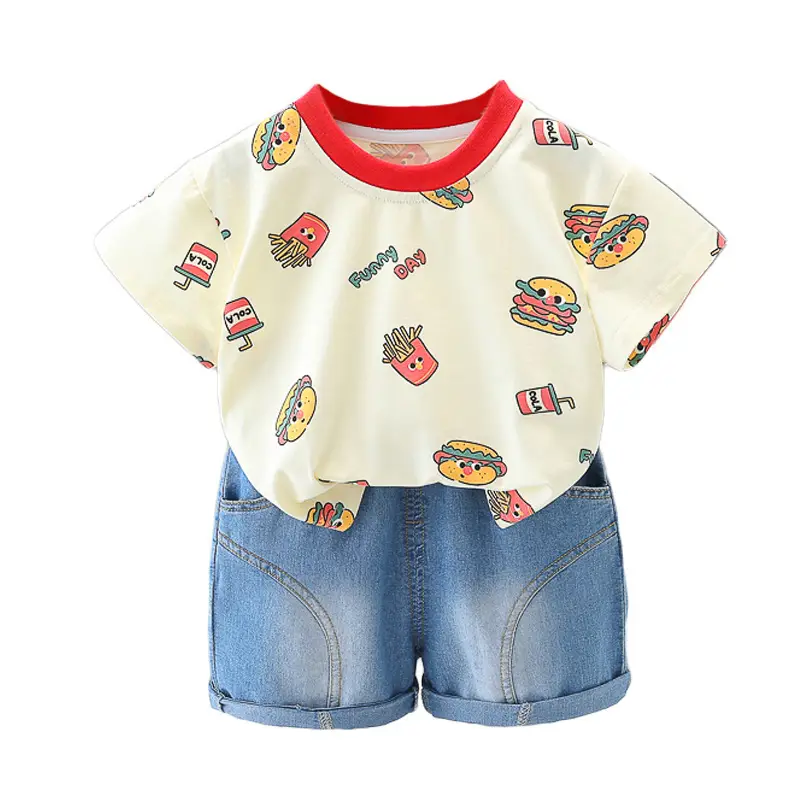 Kids Short Sleeve T-Shirt with Burger Print 2025 Summer - Image 5