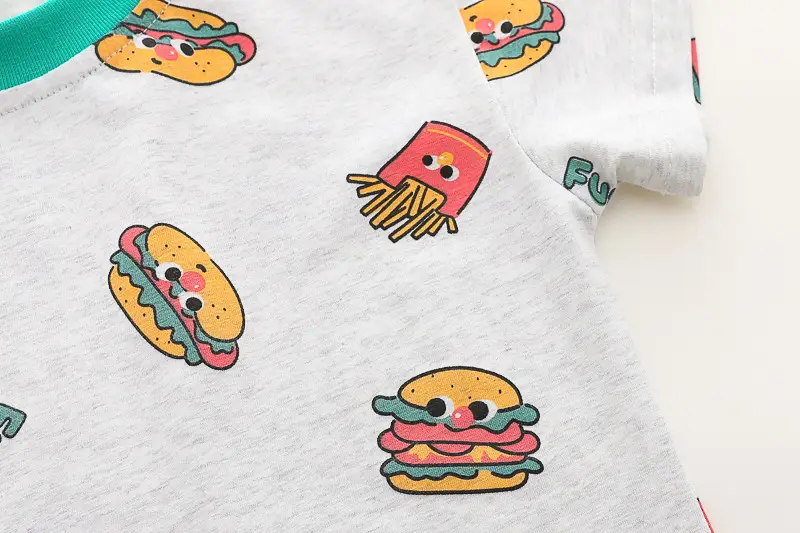 Kids Short Sleeve T-Shirt with Burger Print 2025 Summer — feature 13