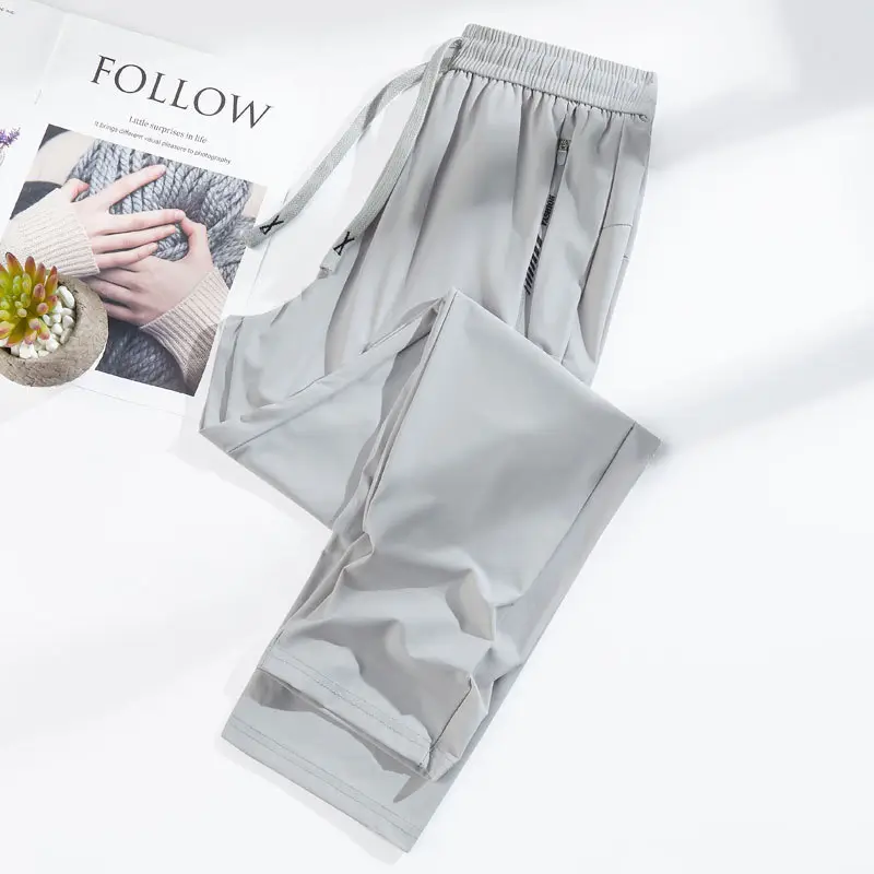 Men Ice Silk Sun Protection Pants Quick Dry Zipper Pocket - Image 3