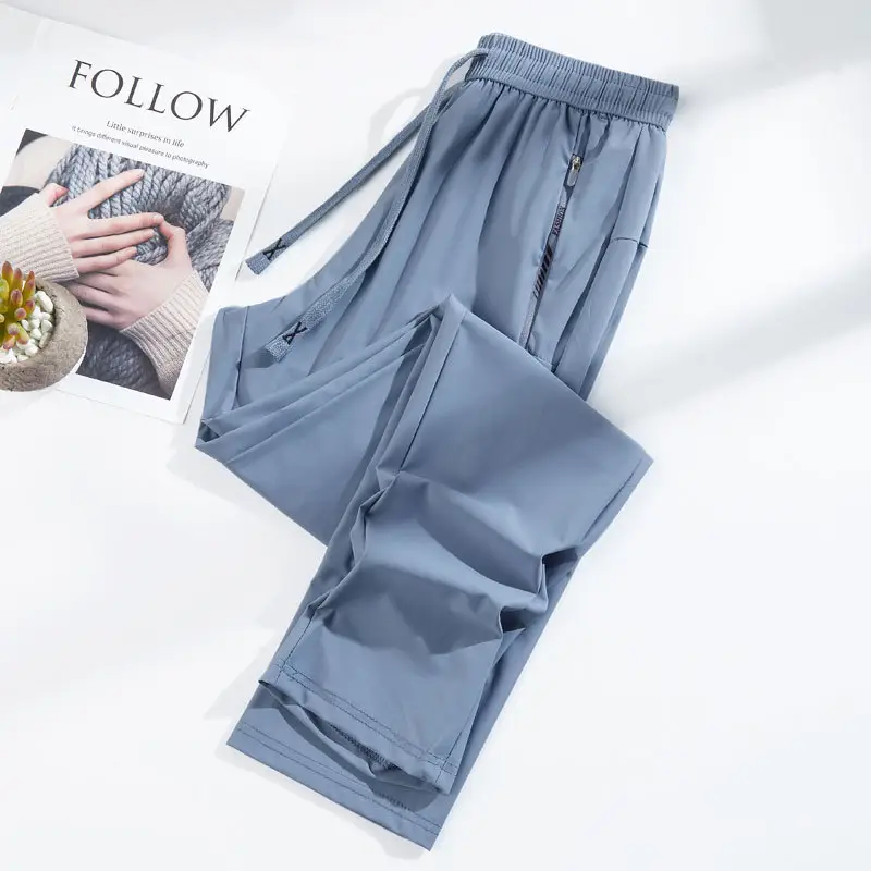 Men Ice Silk Sun Protection Pants Quick Dry Zipper Pocket - Image 7