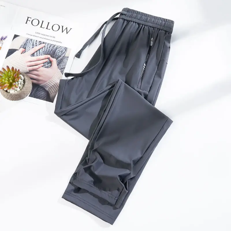 Men Ice Silk Sun Protection Pants Quick Dry Zipper Pocket - Image 8