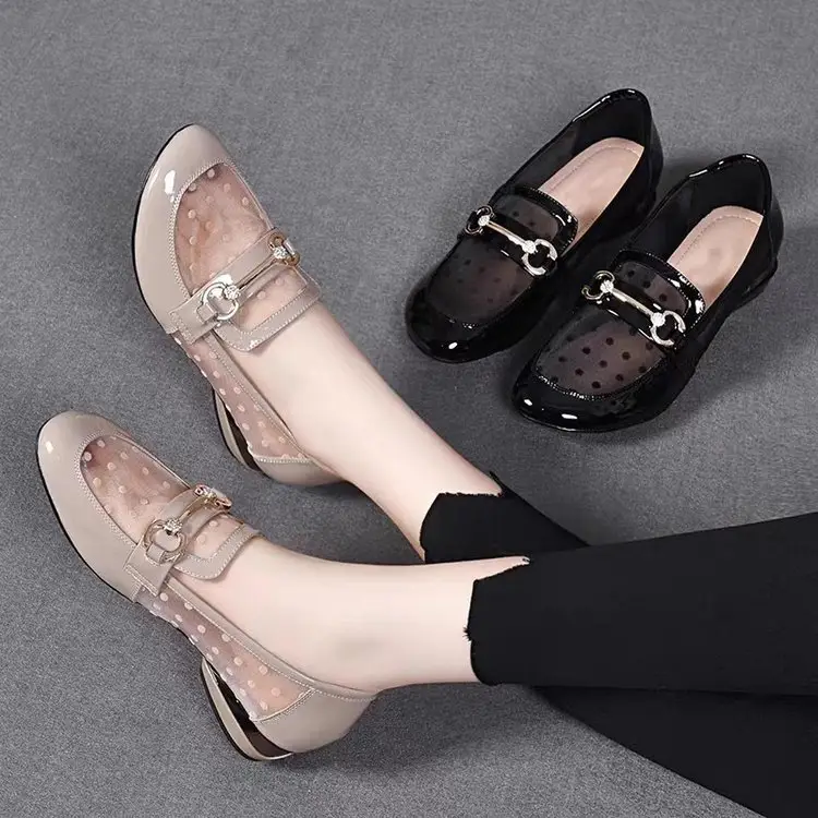 Loafers Low-top Mesh Soft Leather Single-layer Shoes 2025 New Hollow-out Low-heel Women's Sandals Summer Flat Soft-soled Leather Shoes - Image 5