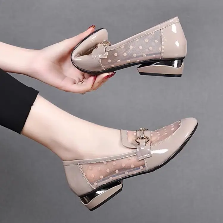 Loafers Low-top Mesh Soft Leather Single-layer Shoes 2025 New Hollow-out Low-heel Women's Sandals Summer Flat Soft-soled Leather Shoes - Image 6