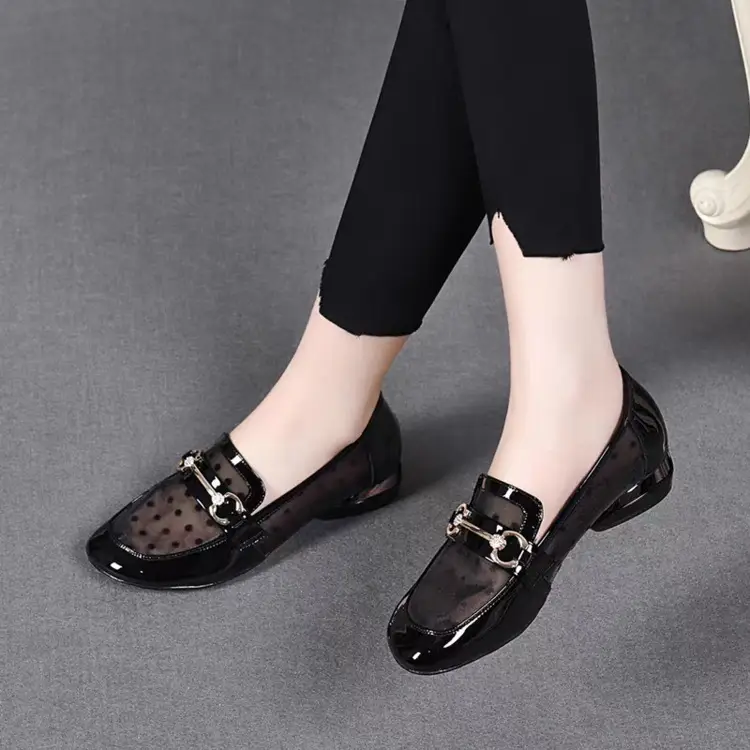 Loafers Low-top Mesh Soft Leather Single-layer Shoes 2025 New Hollow-out Low-heel Women's Sandals Summer Flat Soft-soled Leather Shoes - Image 7
