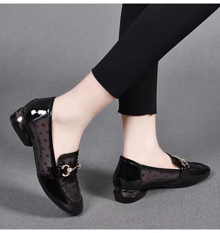 Loafers Low-top Mesh Soft Leather Single-layer Shoes 2025 New Hollow-out Low-heel Women's Sandals Summer Flat Soft-soled Leather Shoes — feature 10