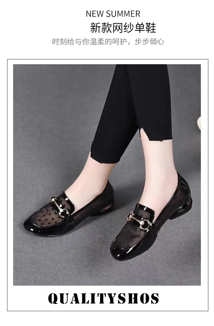 Loafers Low-top Mesh Soft Leather Single-layer Shoes 2025 New Hollow-out Low-heel Women's Sandals Summer Flat Soft-soled Leather Shoes — feature 2