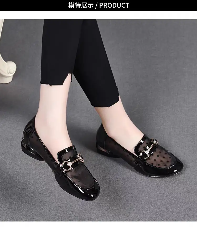 Loafers Low-top Mesh Soft Leather Single-layer Shoes 2025 New Hollow-out Low-heel Women's Sandals Summer Flat Soft-soled Leather Shoes — feature 4
