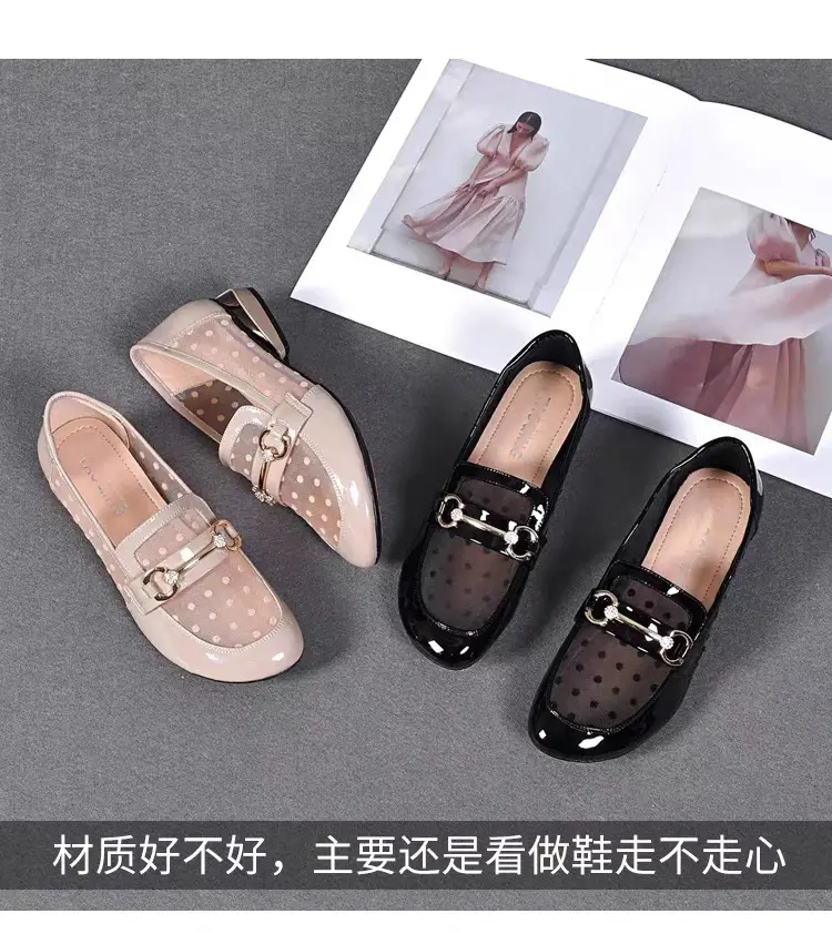 Loafers Low-top Mesh Soft Leather Single-layer Shoes 2025 New Hollow-out Low-heel Women's Sandals Summer Flat Soft-soled Leather Shoes — feature 5