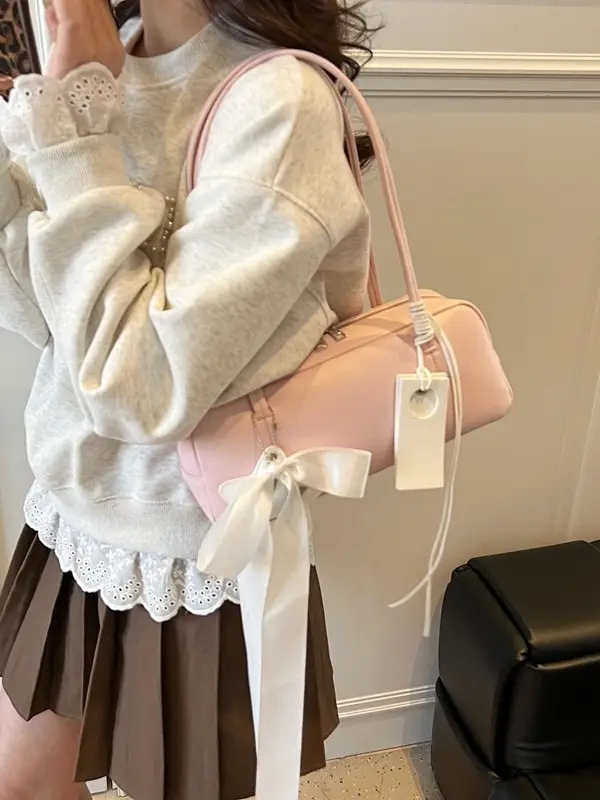 Pink Bow Shoulder Bag for Women - Image 8